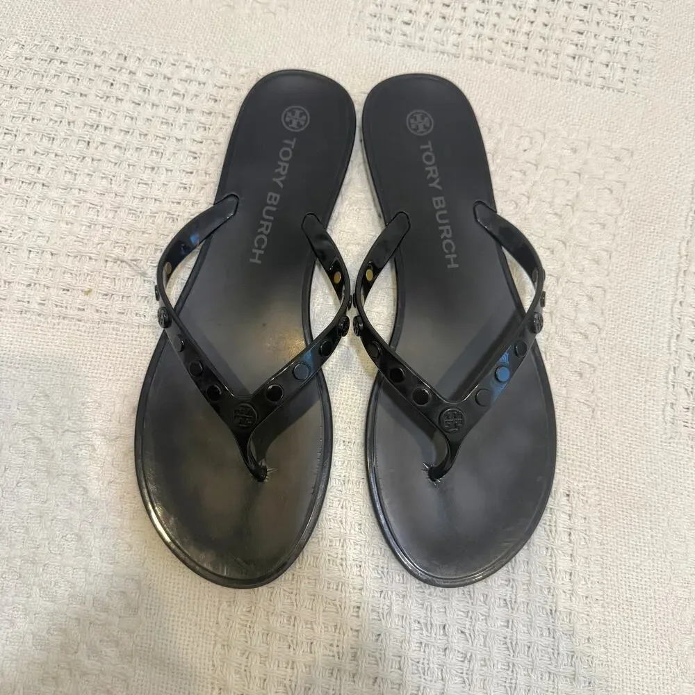 Tory Burch 10 logo studded jelly sandal flip flops 3626